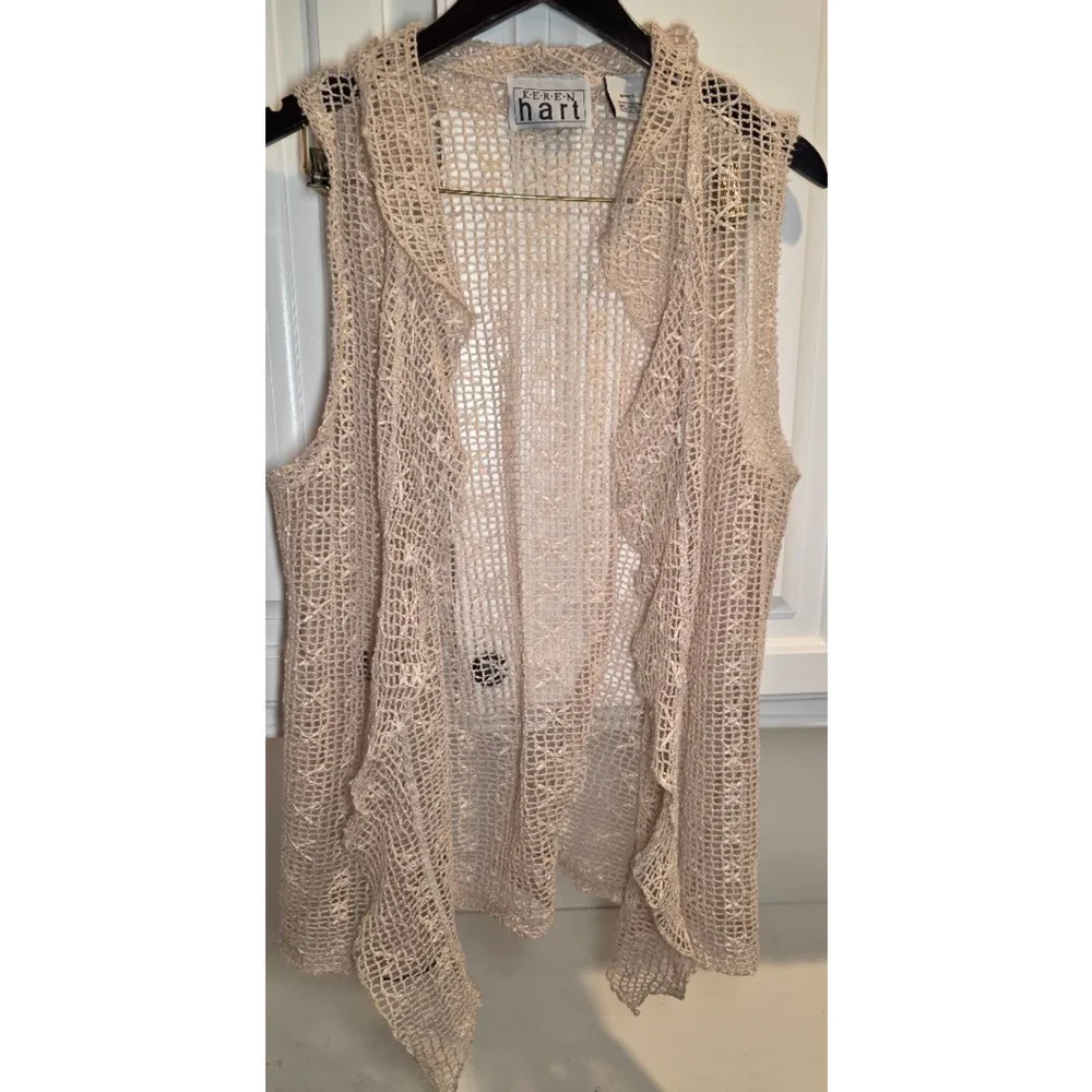 Boho Coastal Cowgirl Crochet Vest Festival Layering Beige L